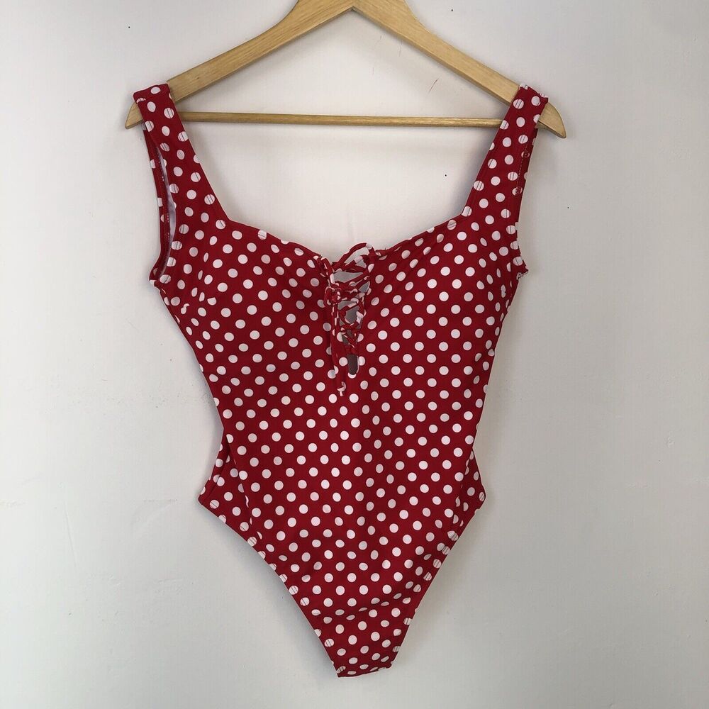 🏖️⛱️🏝️☀️Beach Joy Medium Bikini One Piece Red With White Polkadot Small - Picture 2 of 9